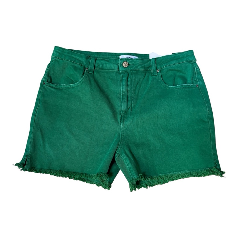 Zenana Outfitters Green Jean Shorts with Frayed Hem Size XL